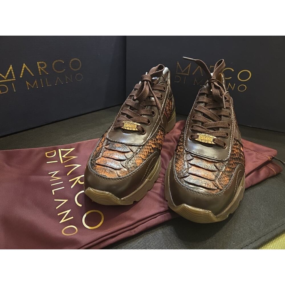 Marco Di Milano Brescia Python & Calfskin Sneakers Washed CognacUS 9.5